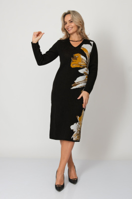 Платье В 2363/ черно-горчичный Платье В 2363/ черно-горчичный