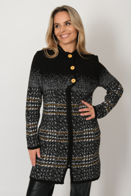 Кардиган В 1742 ст/черно-горчичный